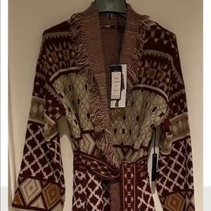 MAX SPORT CARDI AZTEC TRIBAL SWEATER WRAP RUST